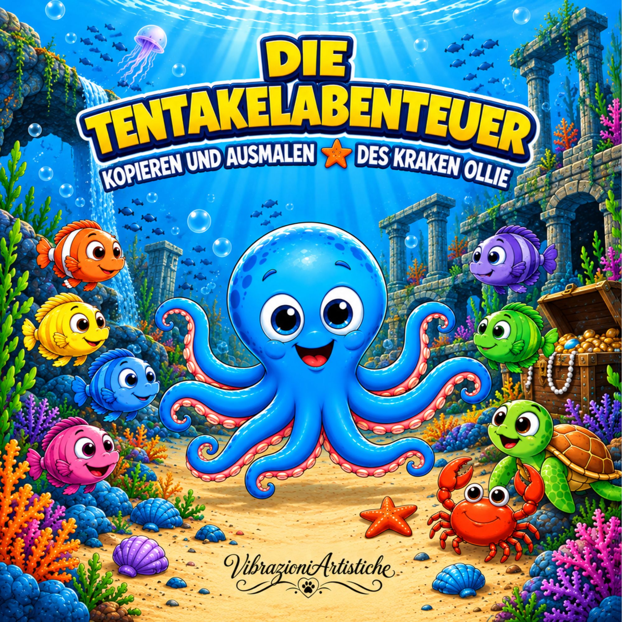 Copertina del libro da colorare Die Tentakelabenteuer - Kopieren und Ausmalen des Kraken Ollie