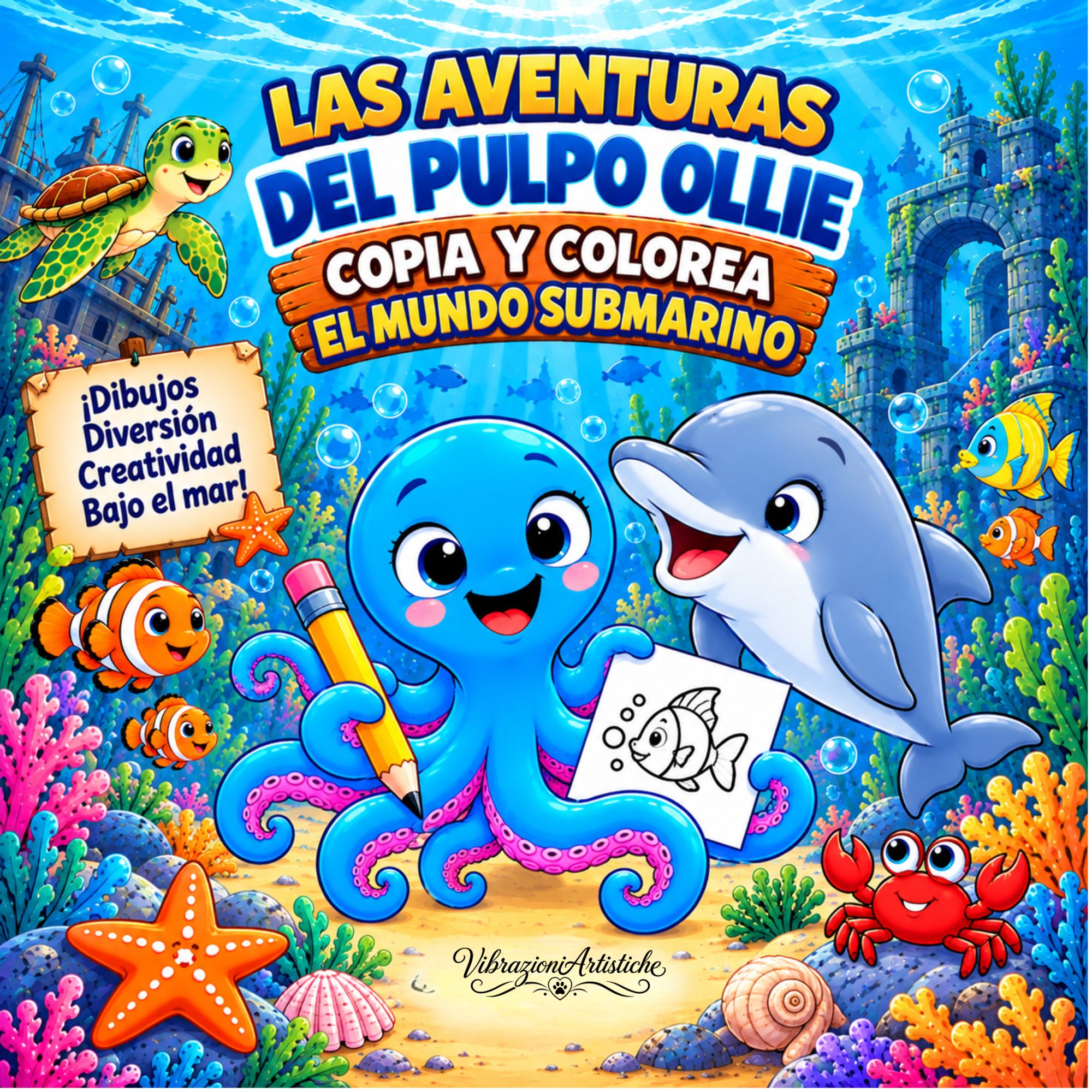 Copertina del libro da colorare Las Aventuras Tentaculares - Copia y Colorea al Pulpo Ollie