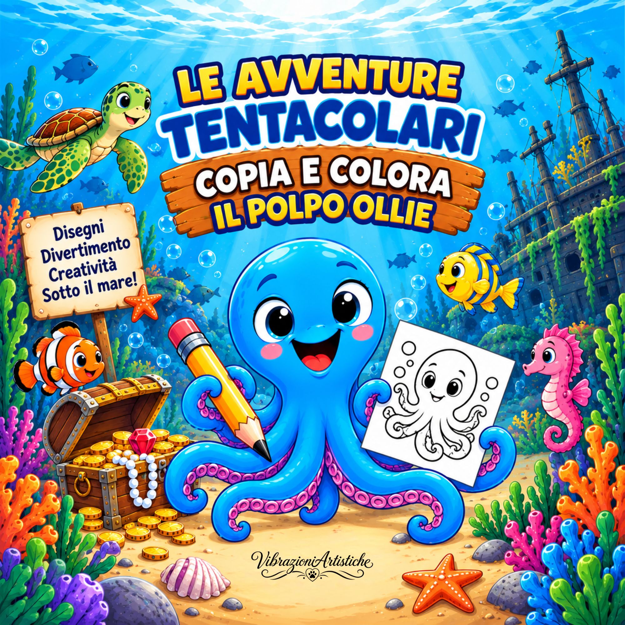 Copertina del libro da colorare Le Avventure Tentacolari - Copia e Colora il Polpo Ollie