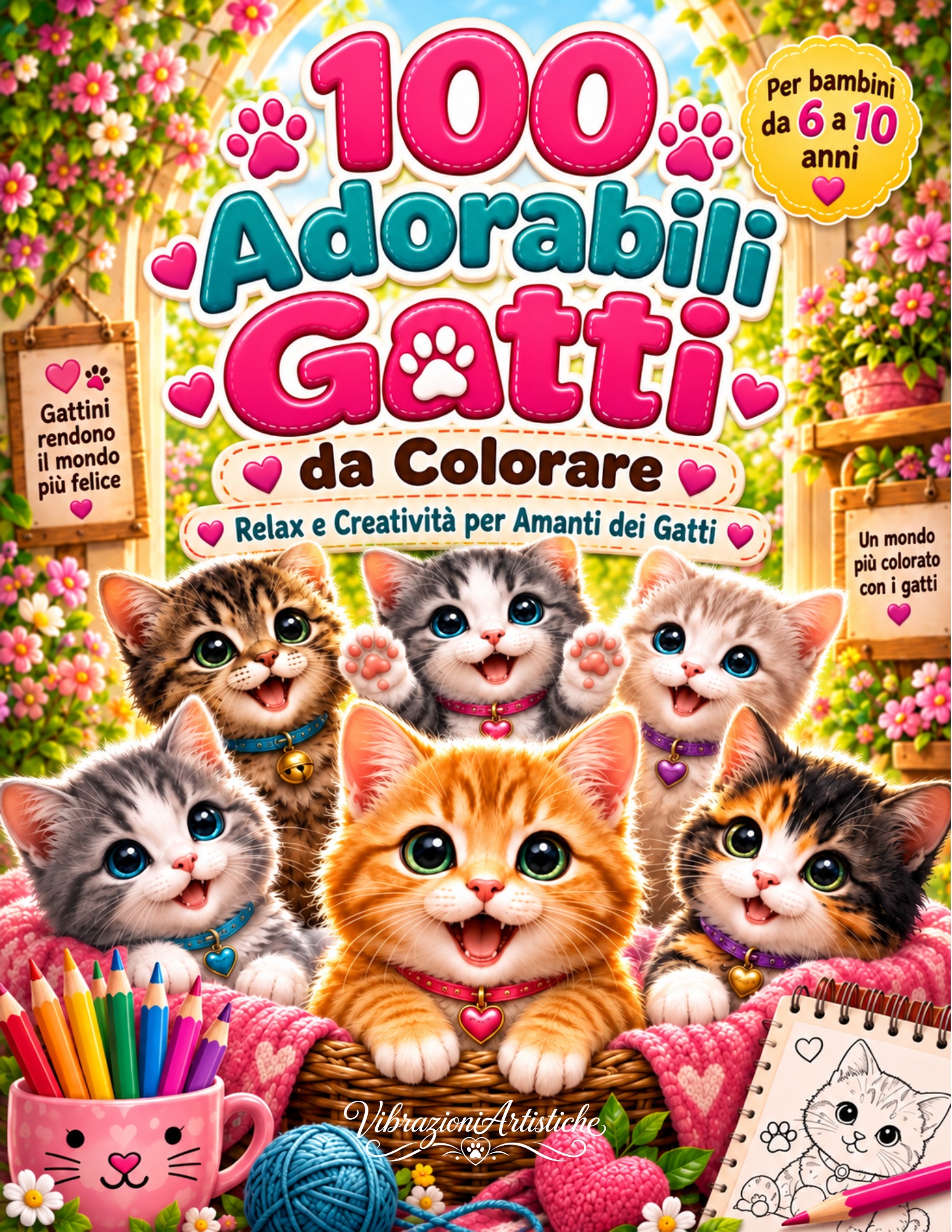 Copertina del libro da colorare 100 Adorabili Gatti da Colorare