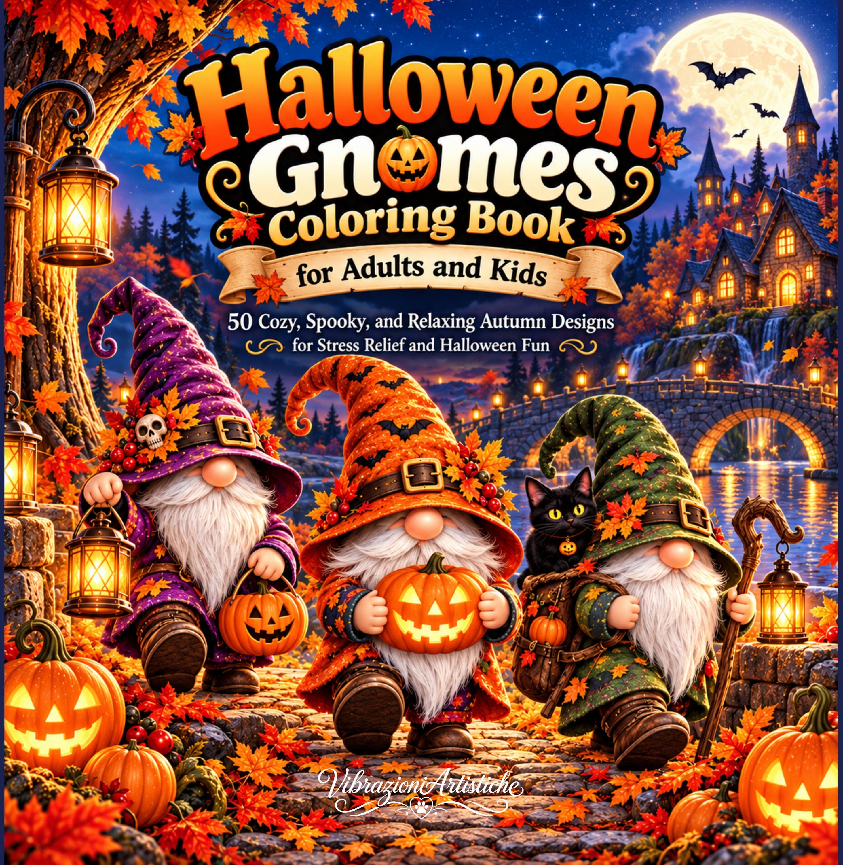 Copertina del libro da colorare Halloween Gnomes Coloring Book