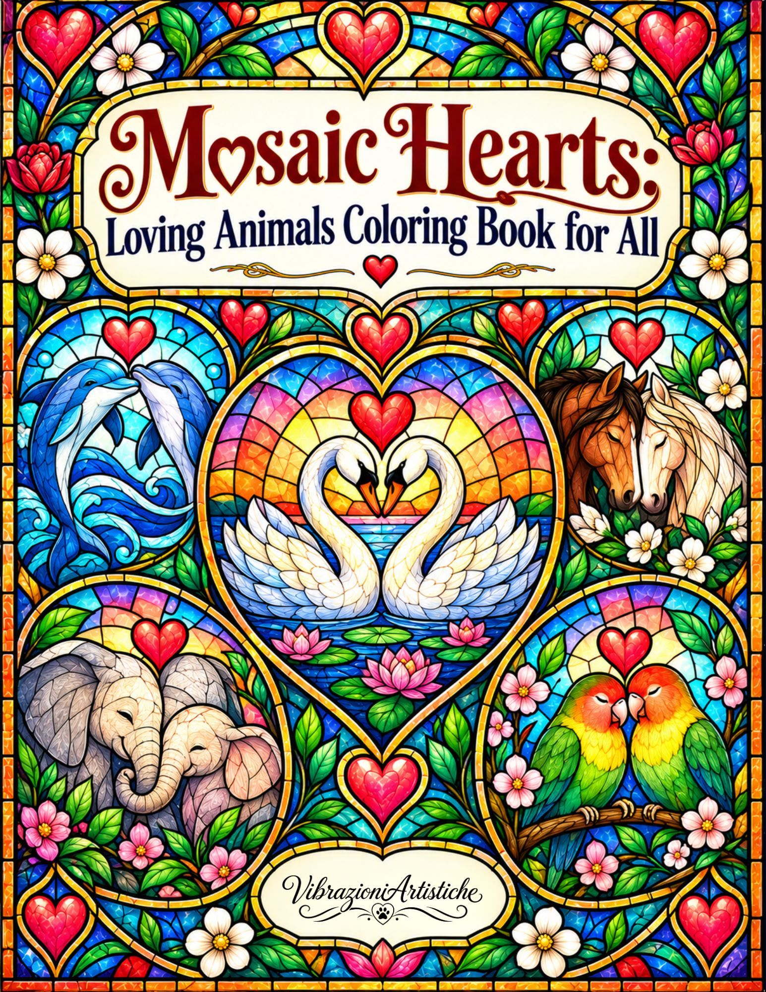 Copertina del libro da colorare Mosaic Hearts