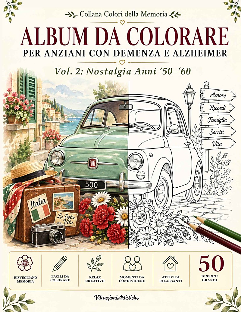 Copertina del libro da colorare Vol. 2: Nostalgia Anni '50-'60