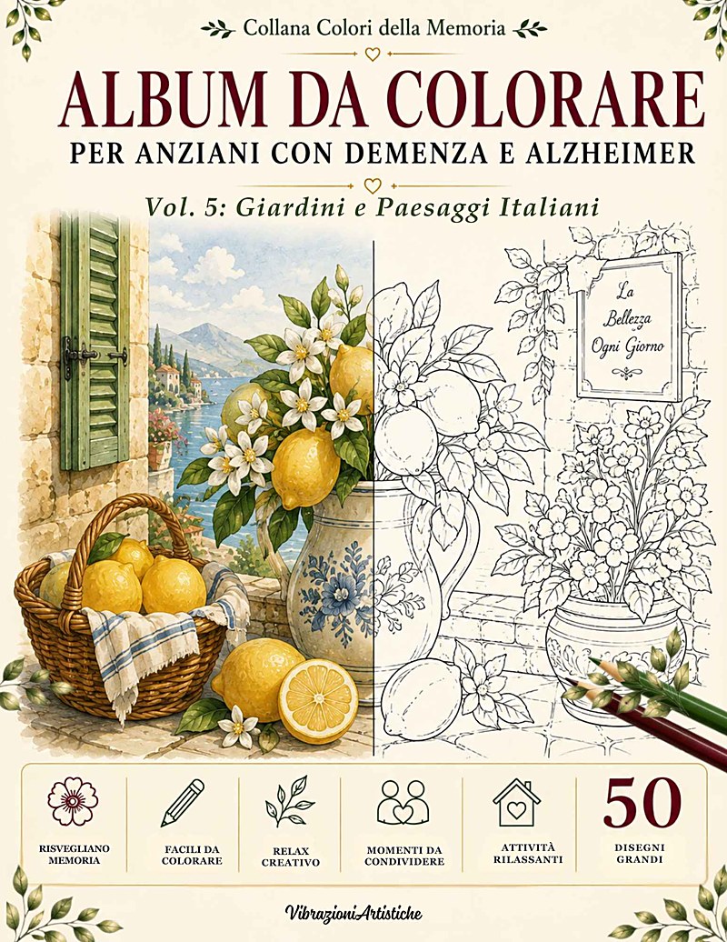 Copertina del libro da colorare Vol. 5: Giardini e Paesaggi Italiani