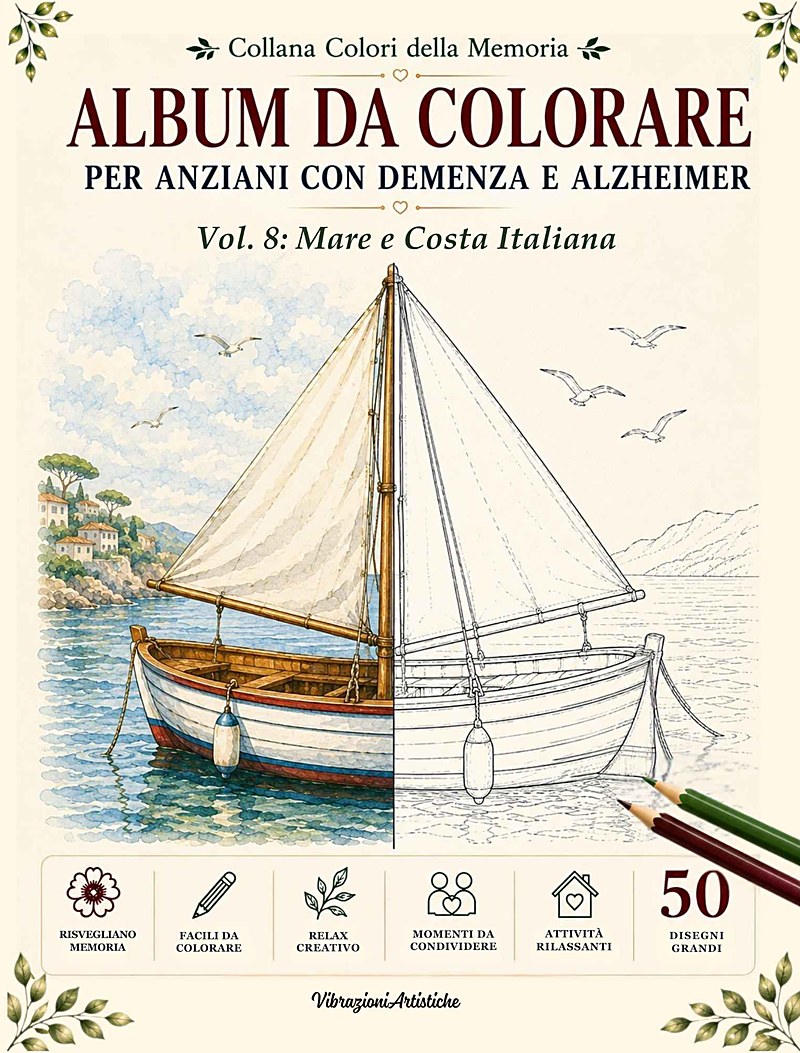 Copertina del libro da colorare Vol. 8: Mare e Costa Italiana