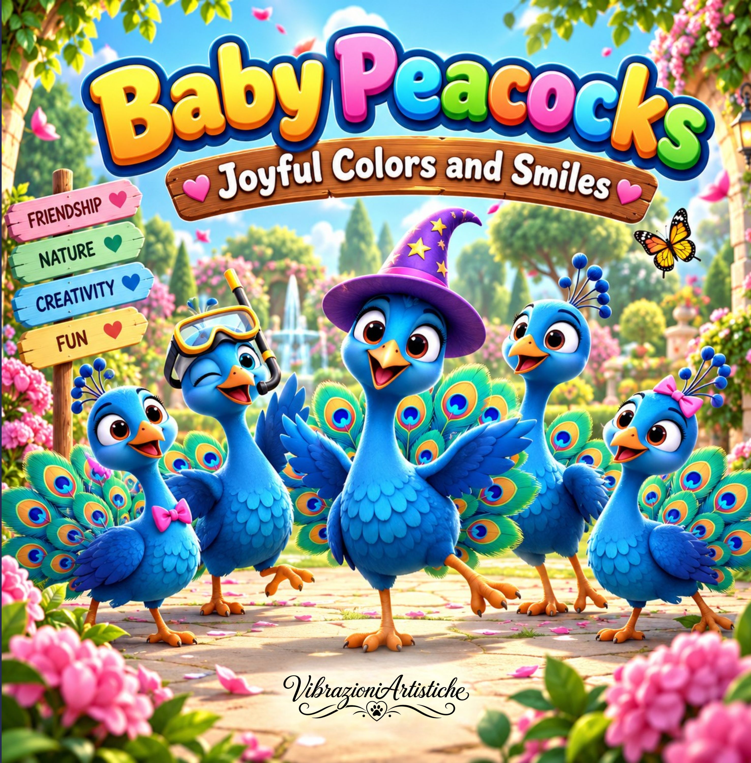 Copertina del libro da colorare Baby Peacocks - Joyful Colors and Smiles