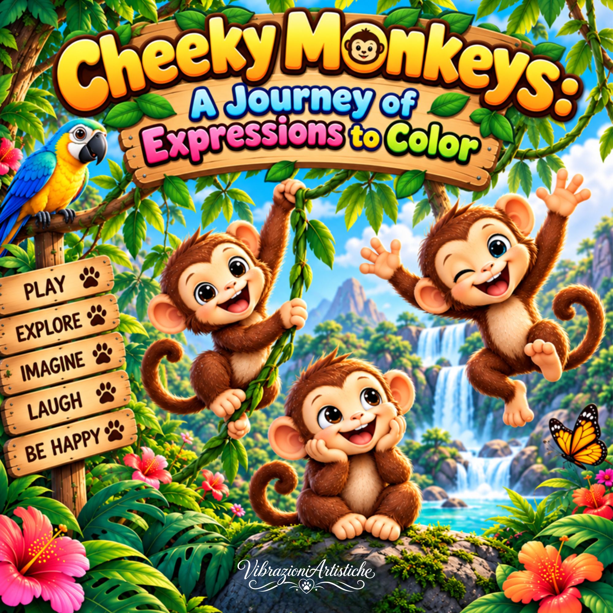 Copertina del libro da colorare Cheeky Monkeys - A Journey of Expressions to Color