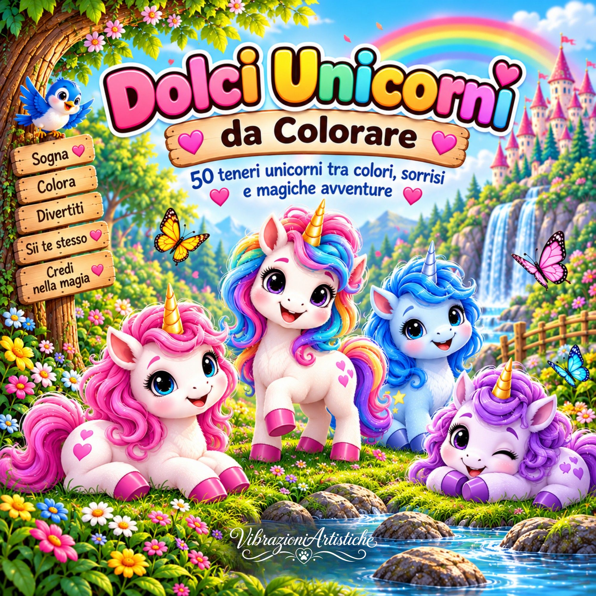 Copertina del libro da colorare Dolci Unicorni da Colorare
