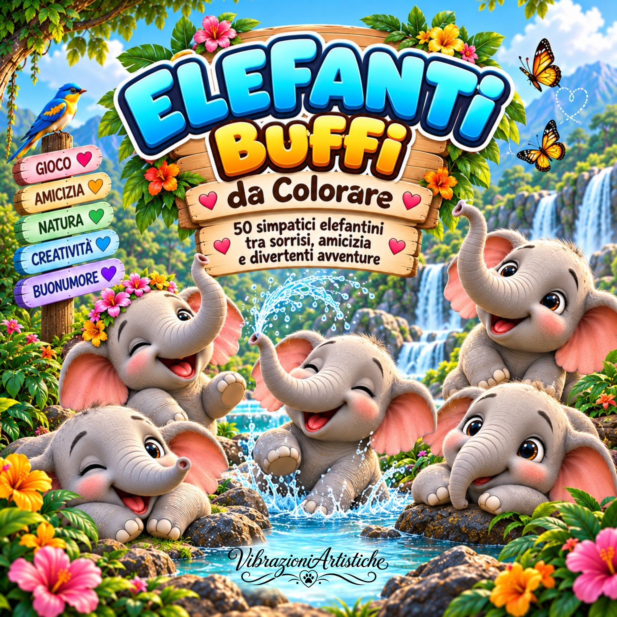 Copertina del libro da colorare Elefanti Buffi da Colorare