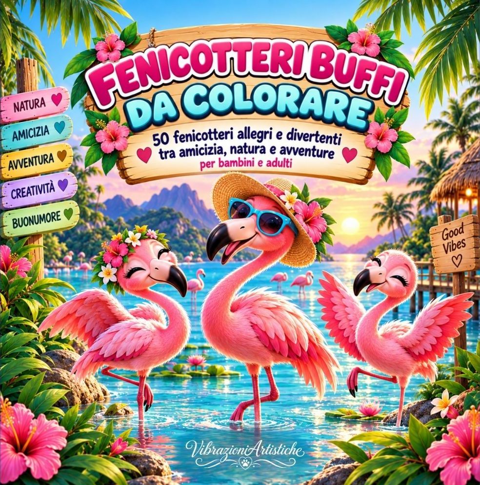 Copertina del libro da colorare Fenicotteri Buffi da Colorare