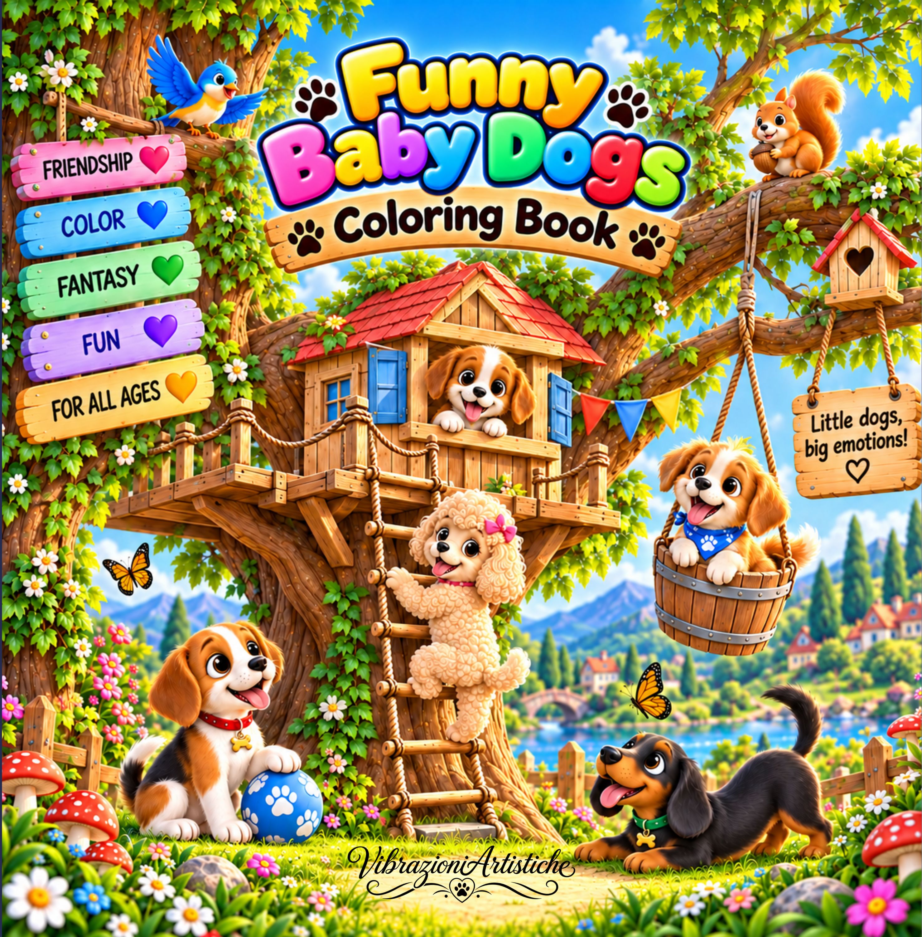 Copertina del libro da colorare Funny Baby Dogs Coloring Book