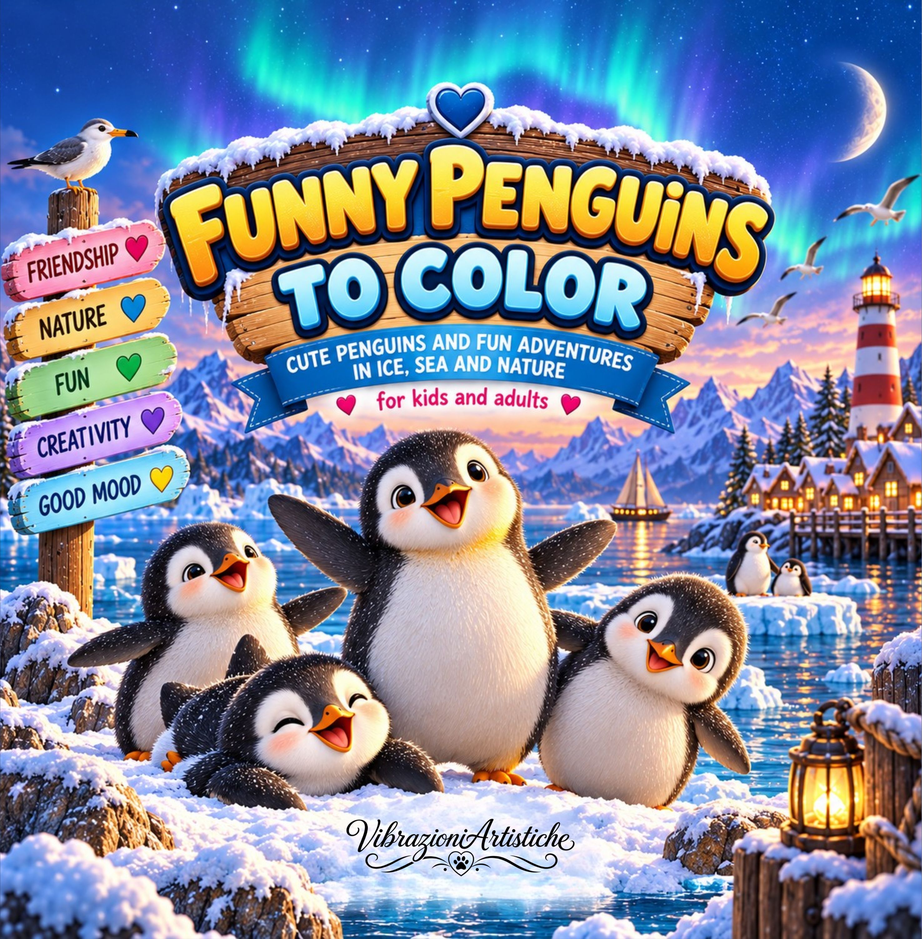 Copertina del libro da colorare Funny Penguins to Color