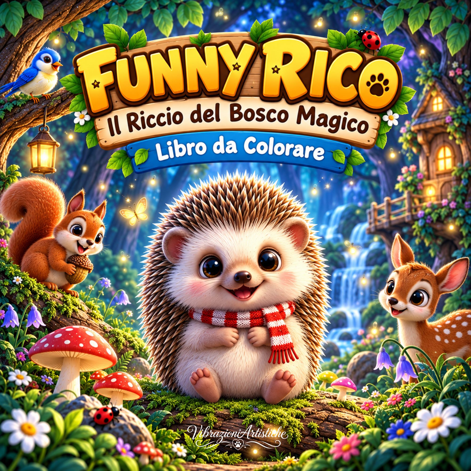 Copertina del libro da colorare Funny Rico - Il Riccio del Bosco Magico