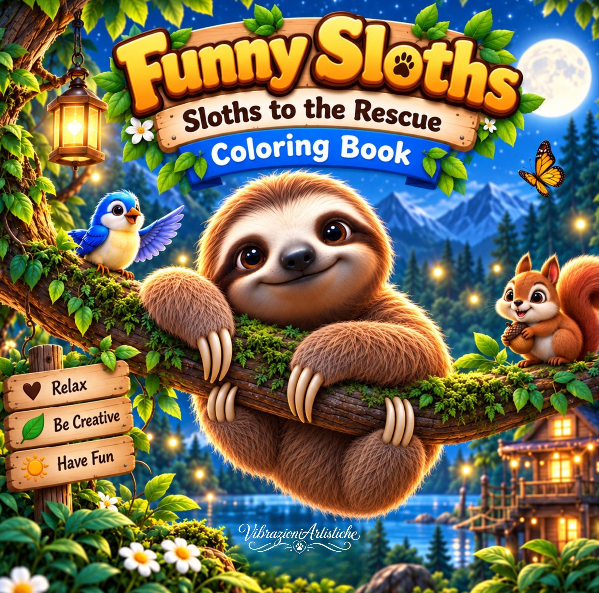 Copertina del libro da colorare Funny Sloths: Sloths to the Rescue