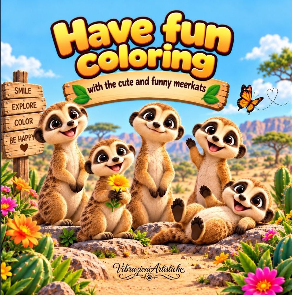 Copertina del libro da colorare Have Fun Coloring with the Cute and Funny Meerkats