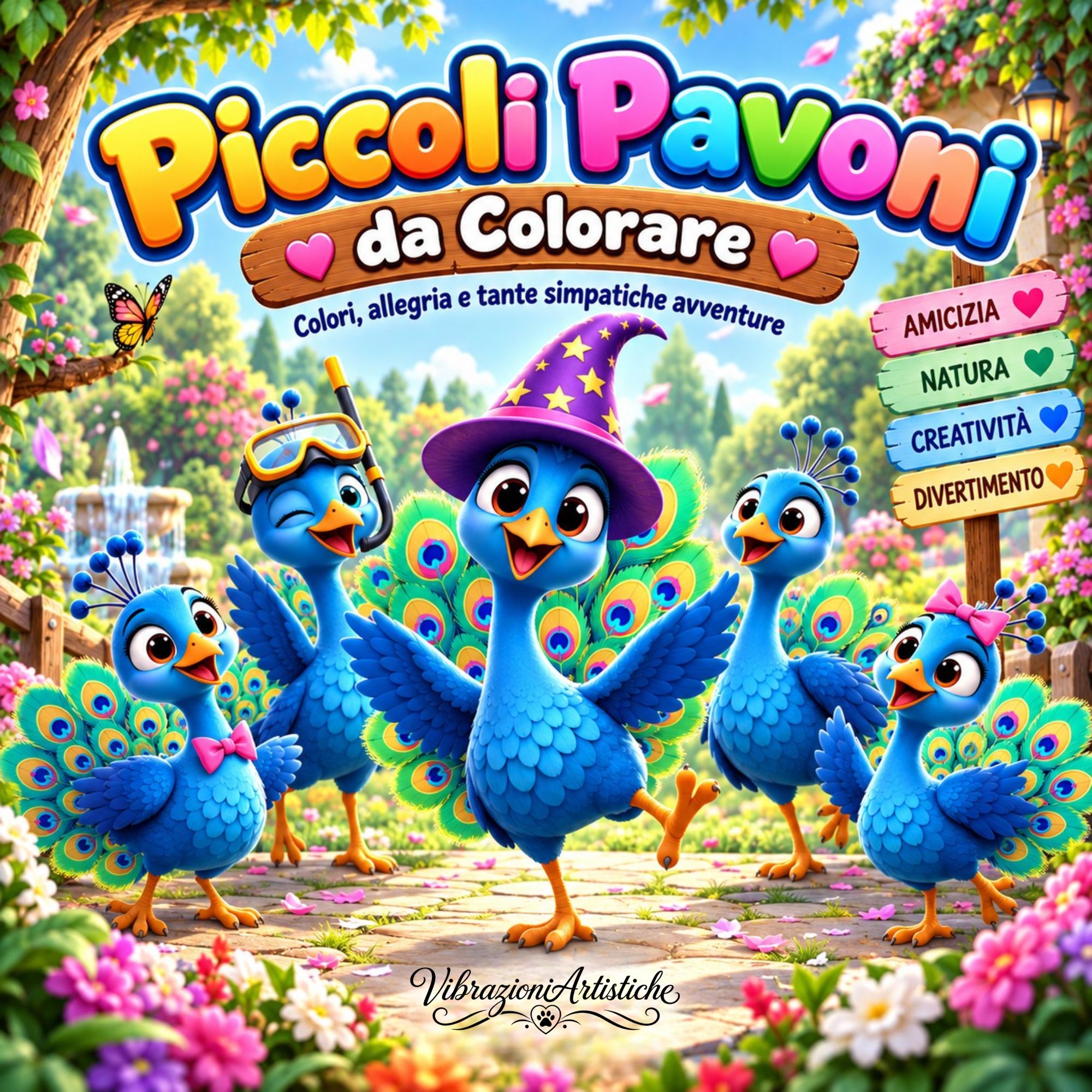 Copertina del libro da colorare Piccoli Pavoni da Colorare