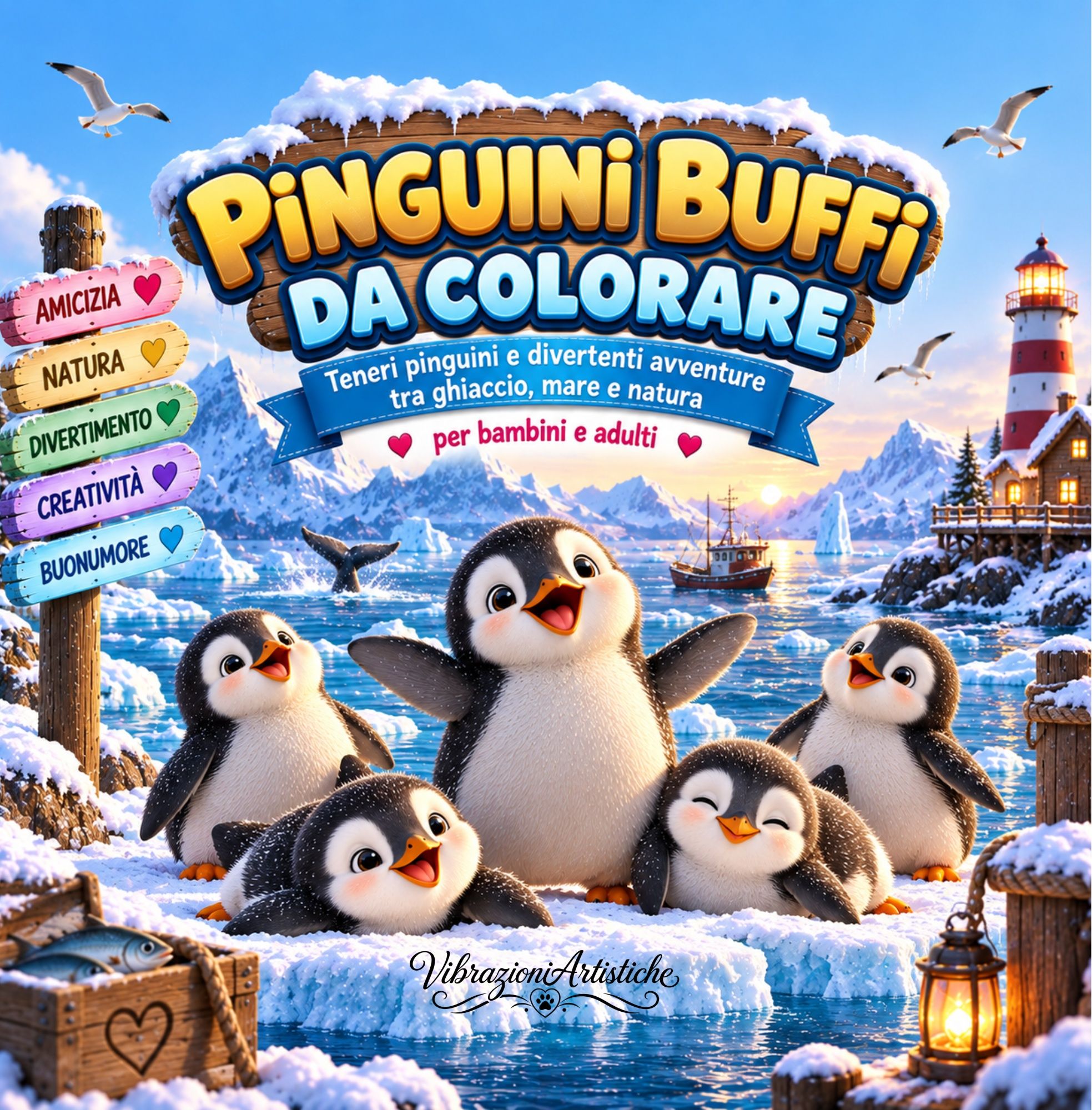 Copertina del libro da colorare Pinguini Buffi da Colorare
