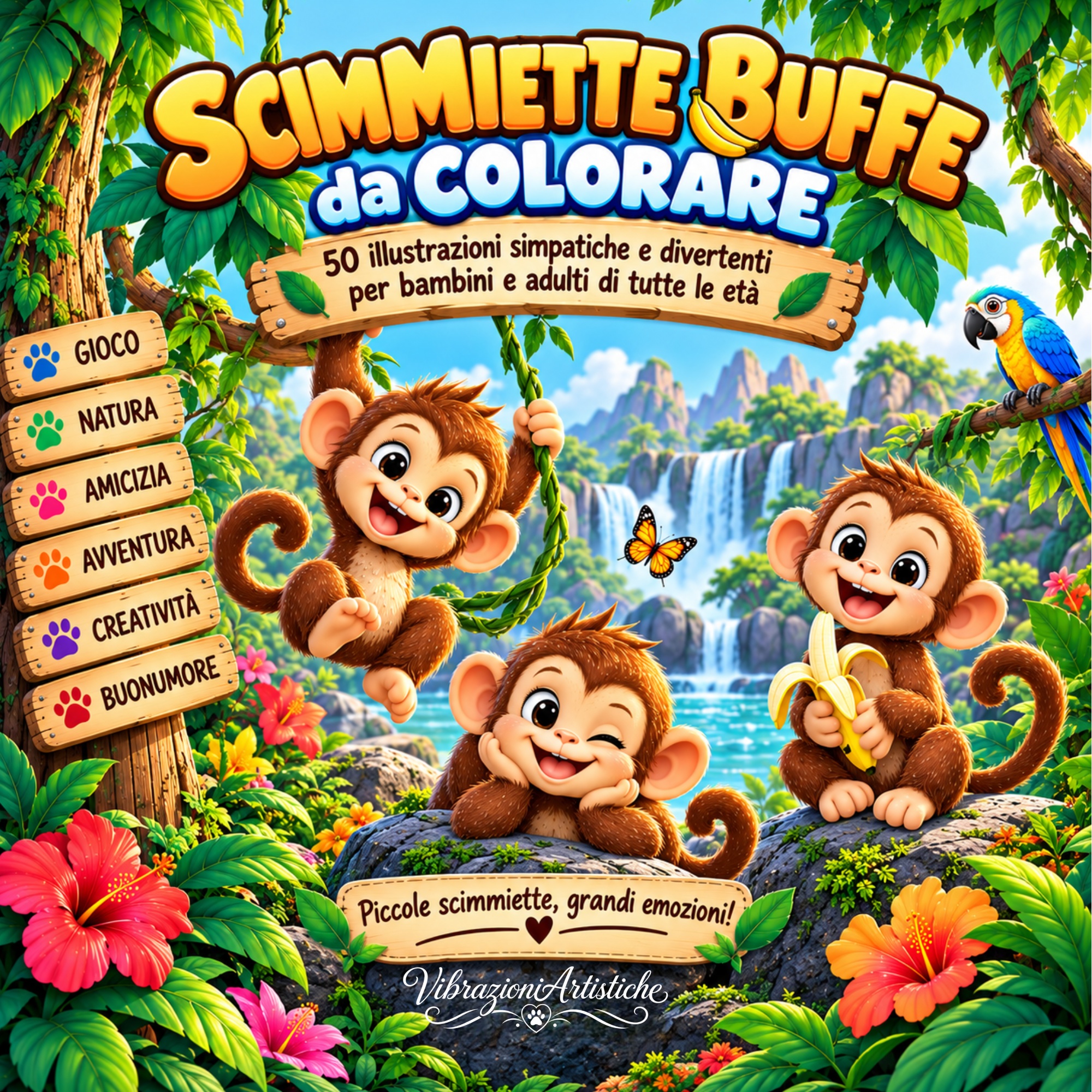 Copertina del libro da colorare Scimmiette Buffe da Colorare