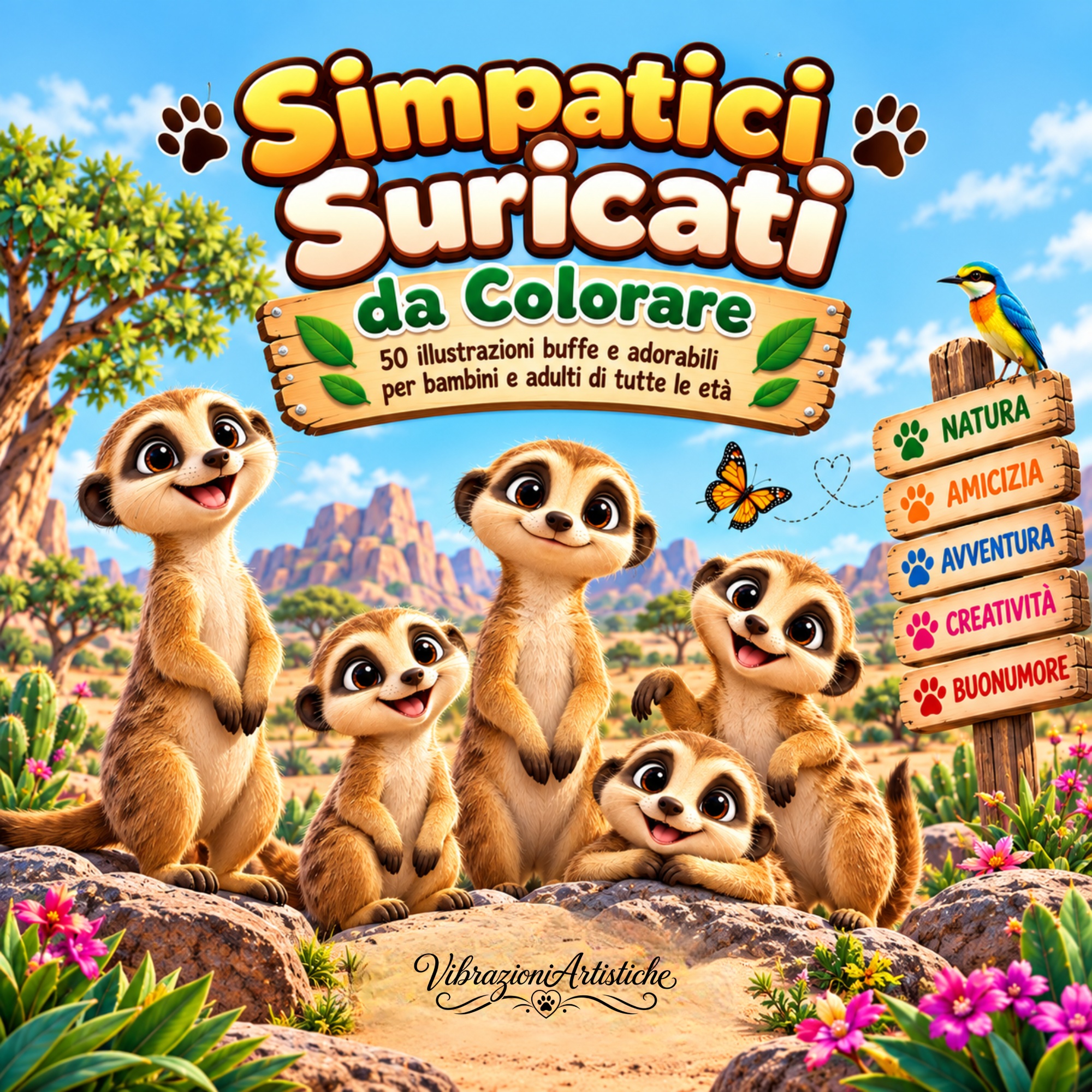 Copertina del libro da colorare Simpatici Suricati da Colorare