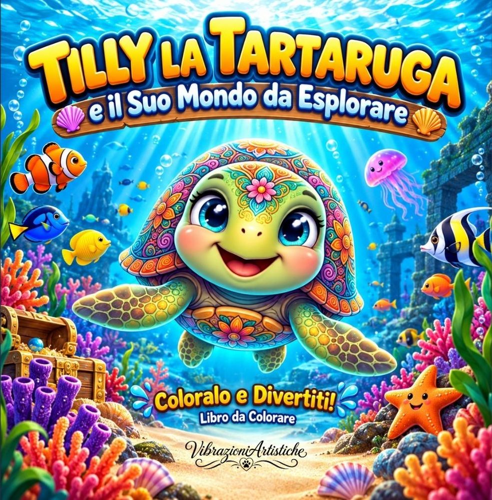 Copertina del libro da colorare Tilly la Tartaruga e il Suo Mondo da Esplorare