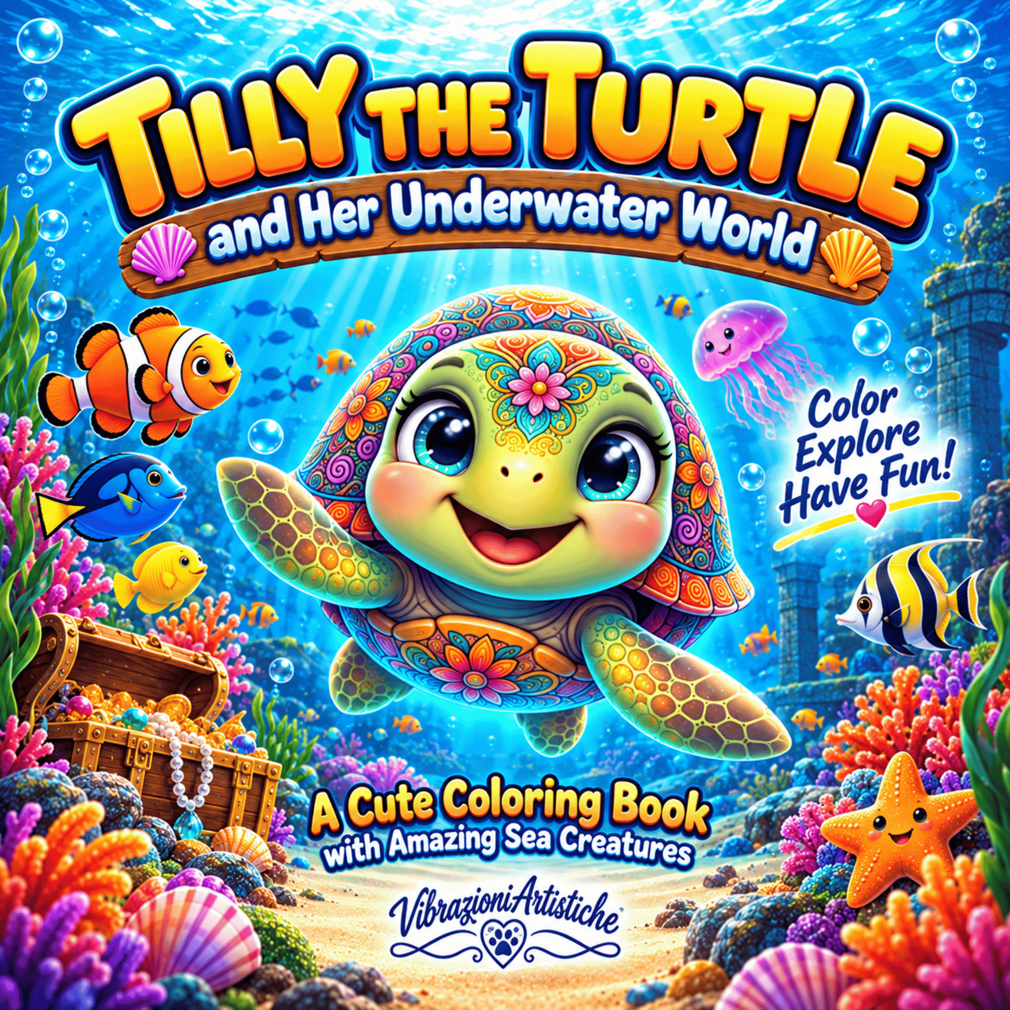 Copertina del libro da colorare Tilly the Turtle