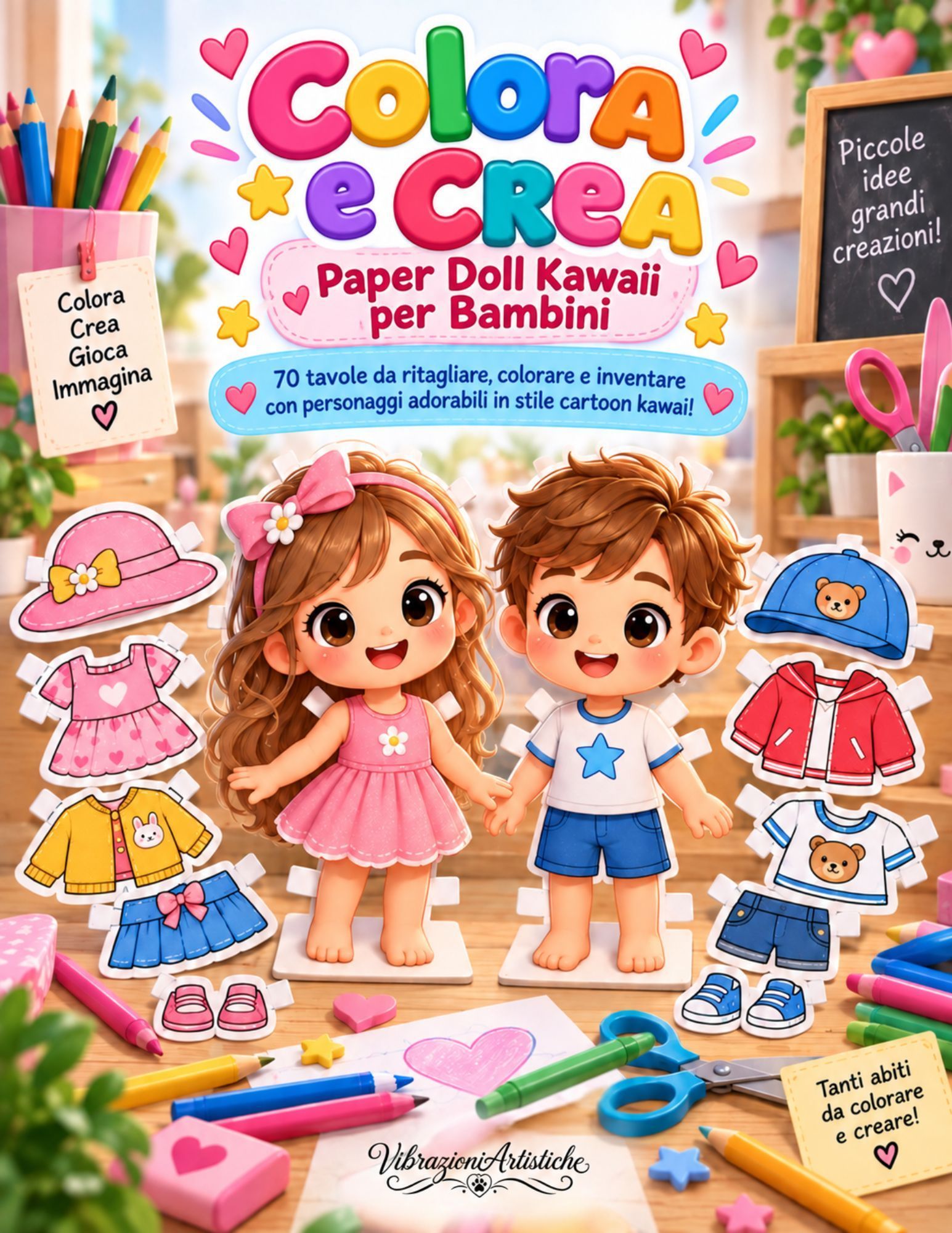 Copertina del libro da colorare Colora e Crea - Paper Doll Kawaii per Bambini