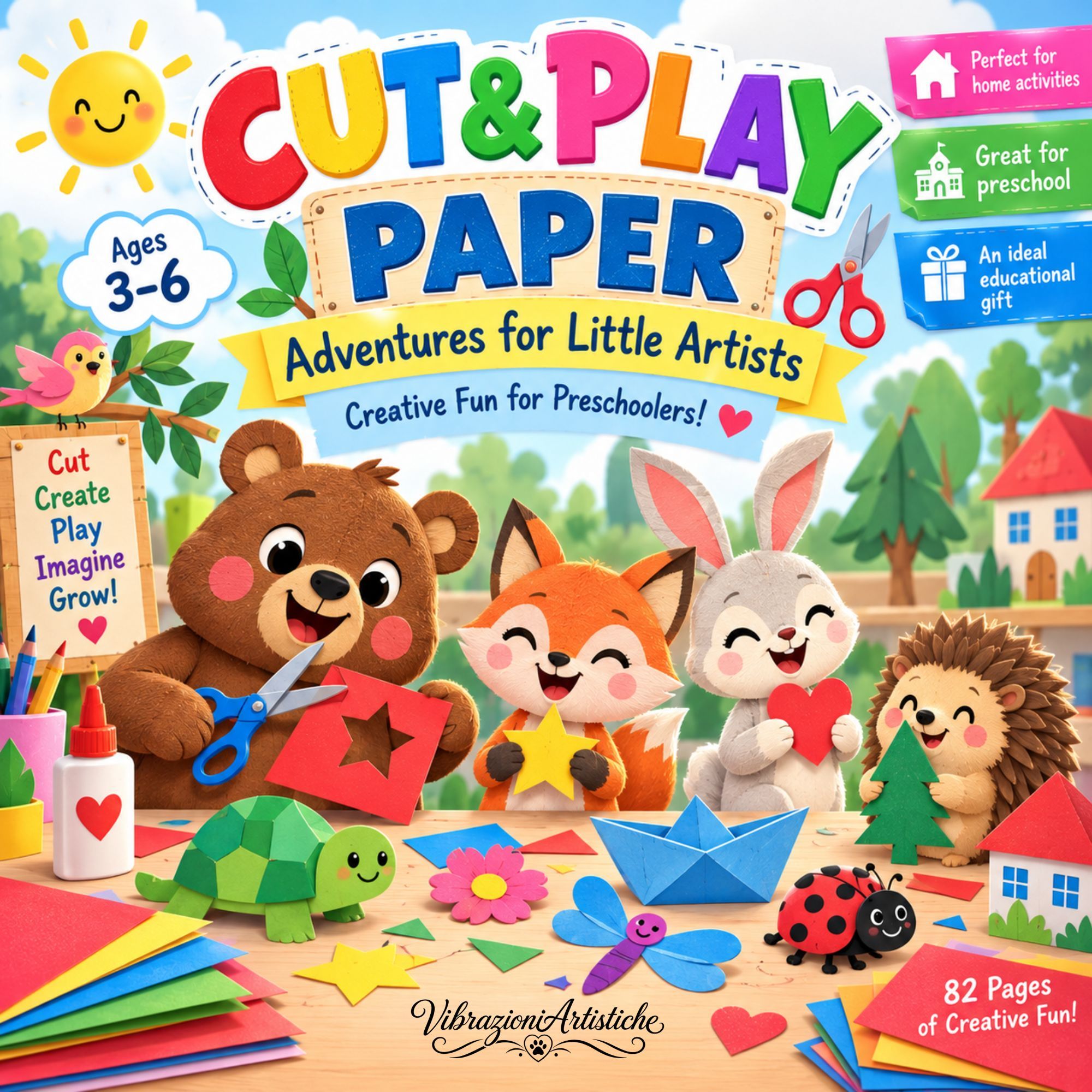 Copertina del libro da colorare Cut and Play - Paper Adventures for Little Artists
