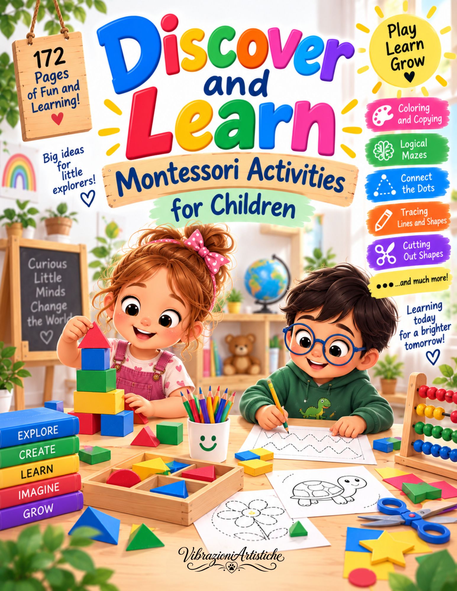 Copertina del libro da colorare Discover and Learn - Montessori Activities