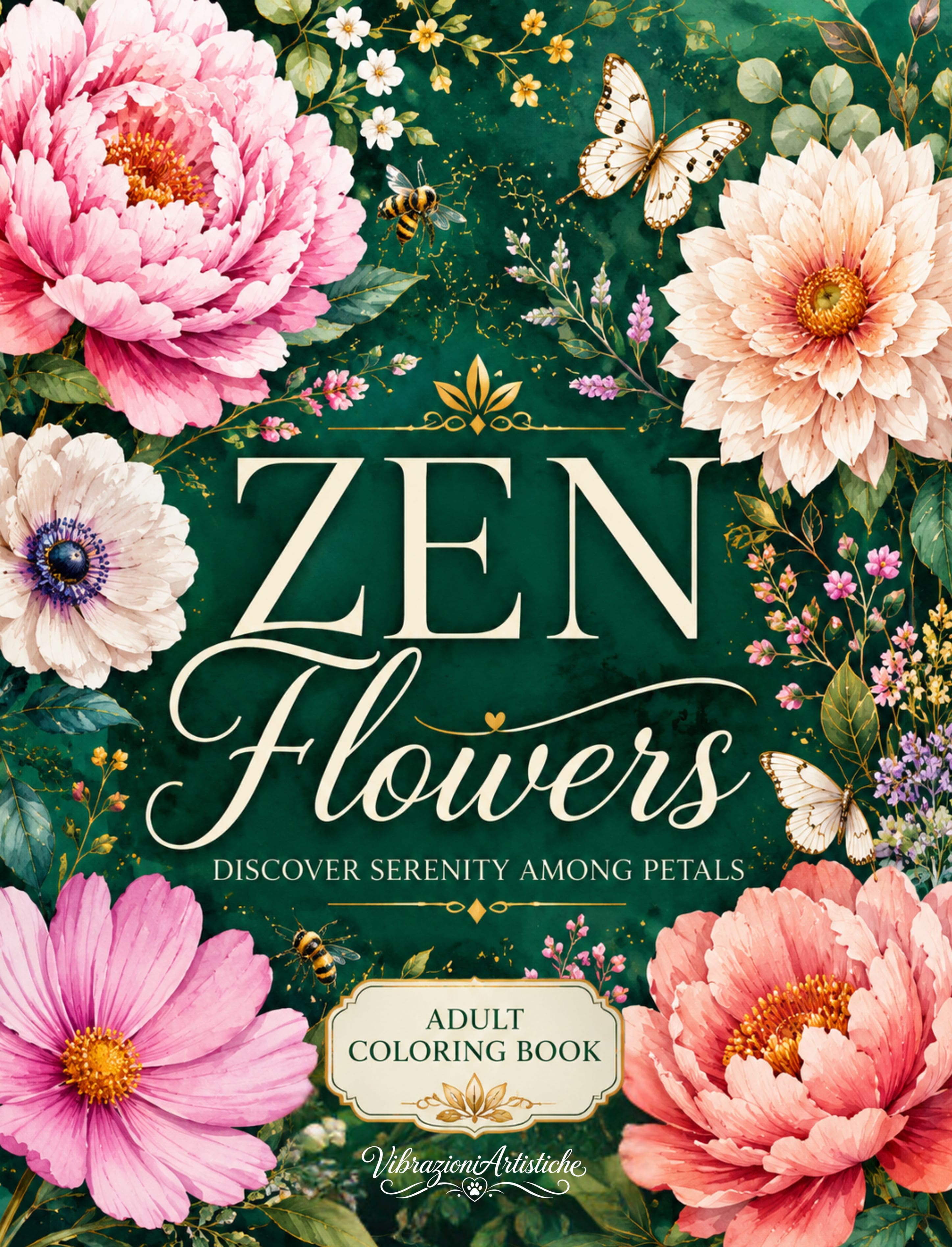 Copertina del libro da colorare Zen Flowers