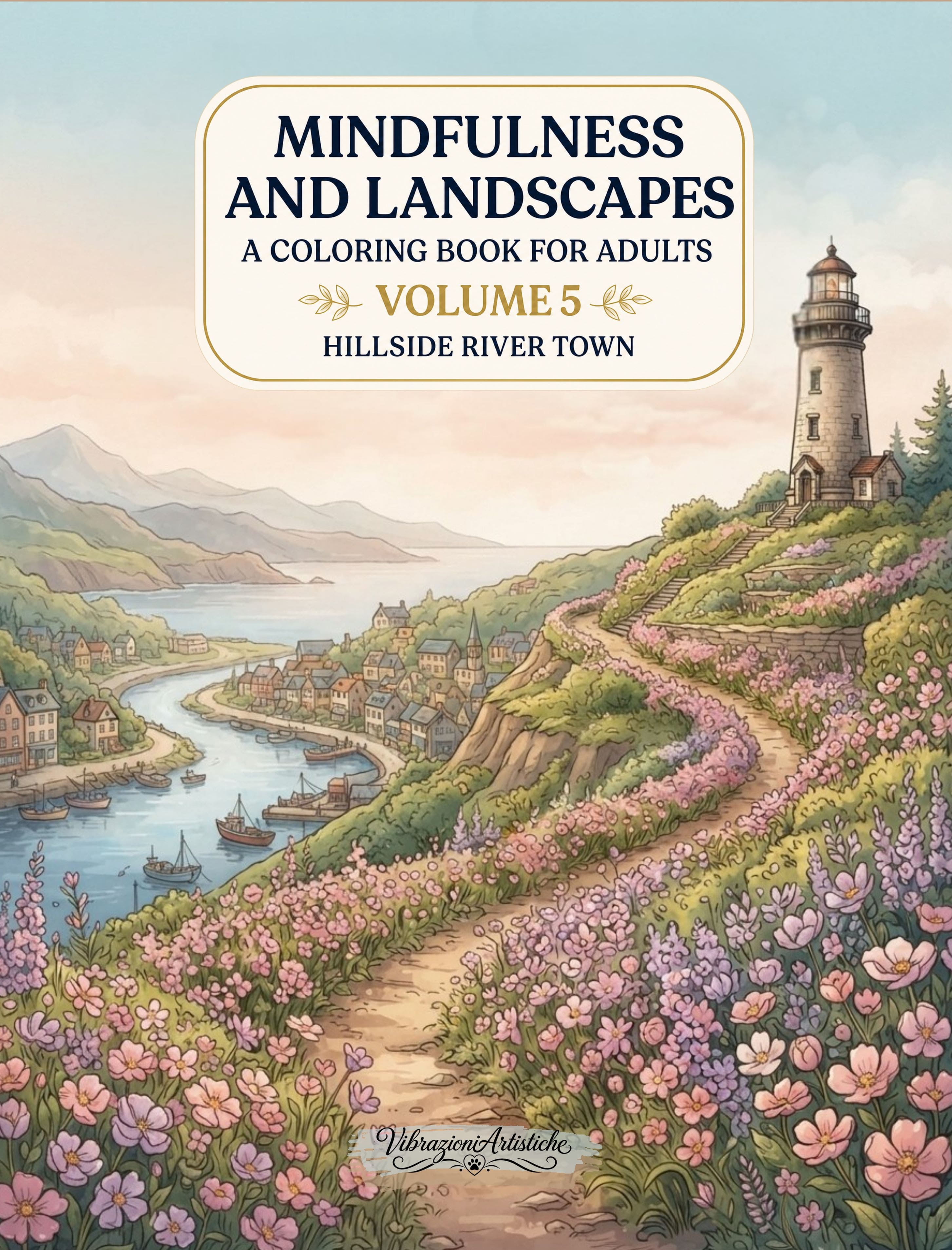 Copertina del libro da colorare Mindfulness and Landscapes - Volume 5