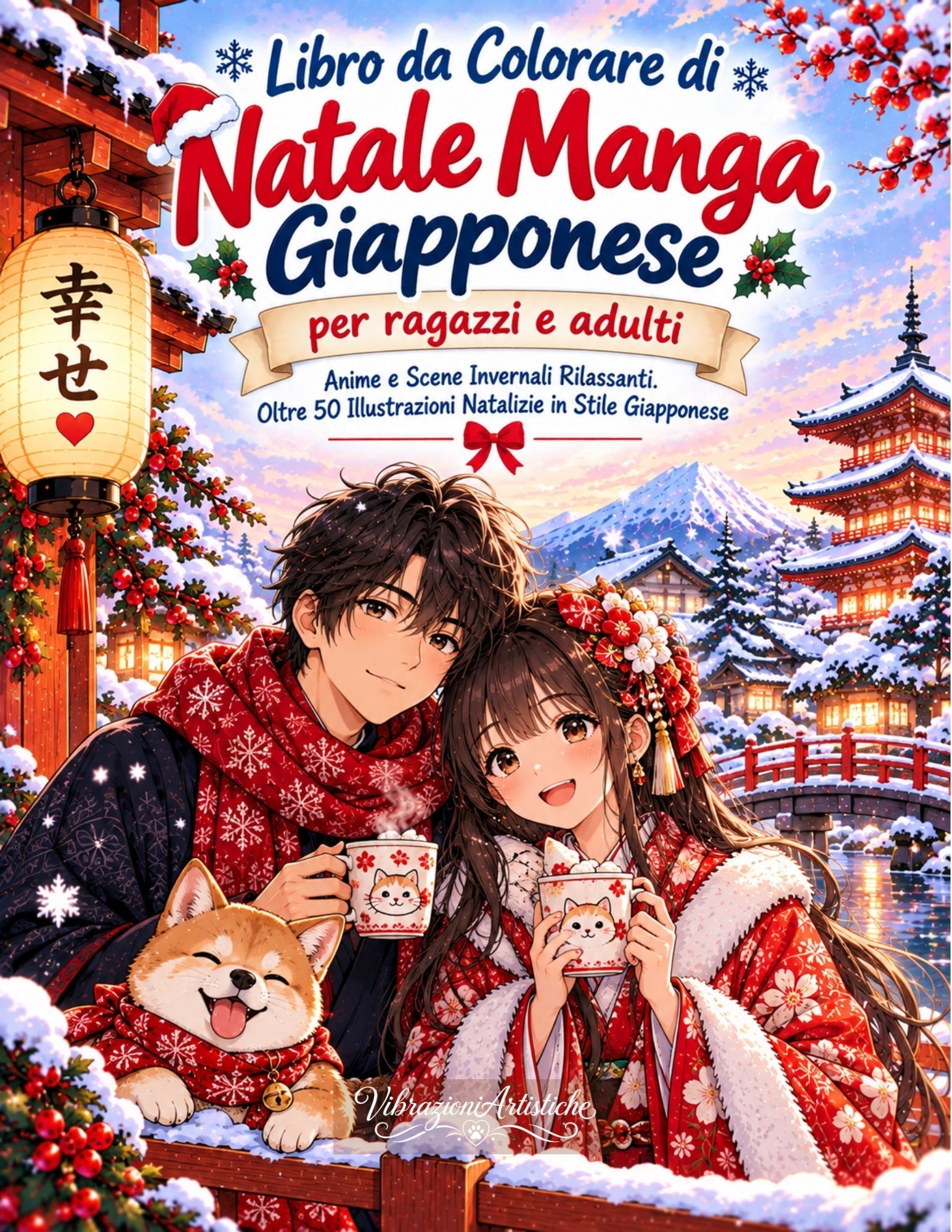 Copertina del libro da colorare Libro da Colorare di Natale Manga Giapponese