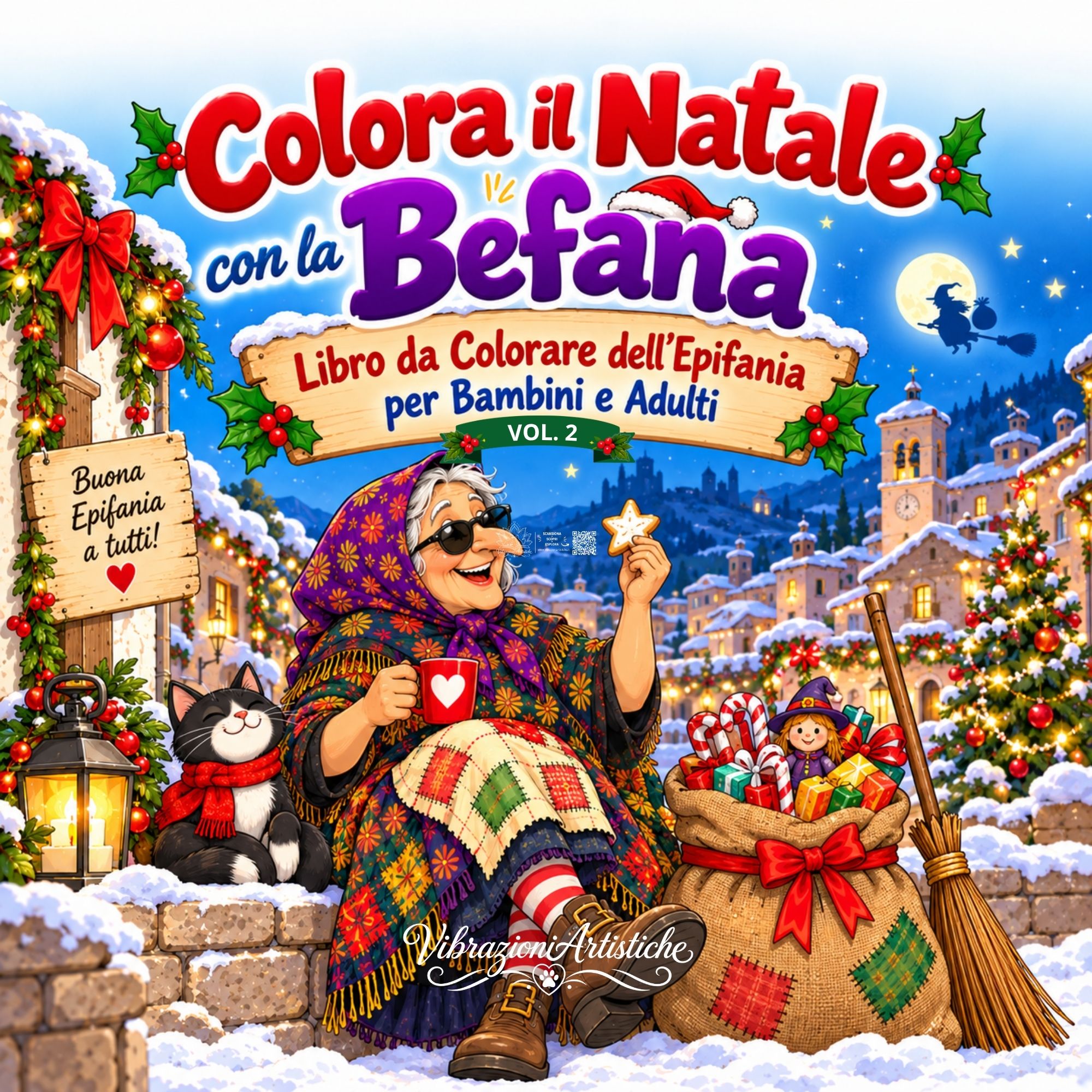 Copertina del libro da colorare Colora il Natale con la Befana